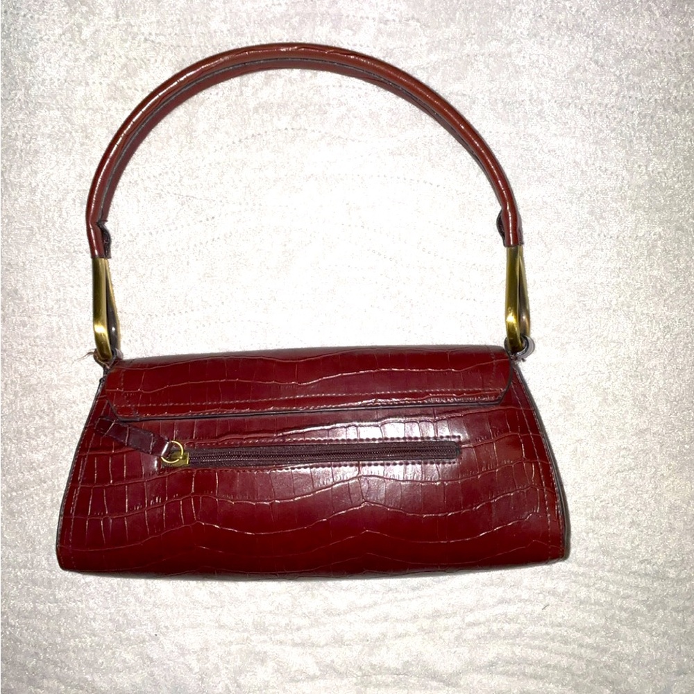 VTG BUENO Faux Crocodile Skin Wine Red Shoulder Bag - Picture 6 of 7